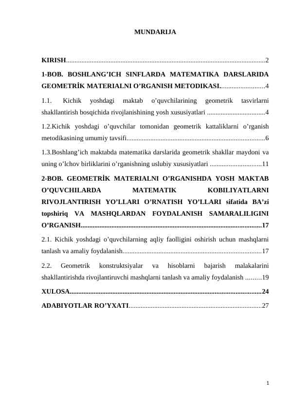 Ko'pyoqliklarni o'rgatish metodikasi