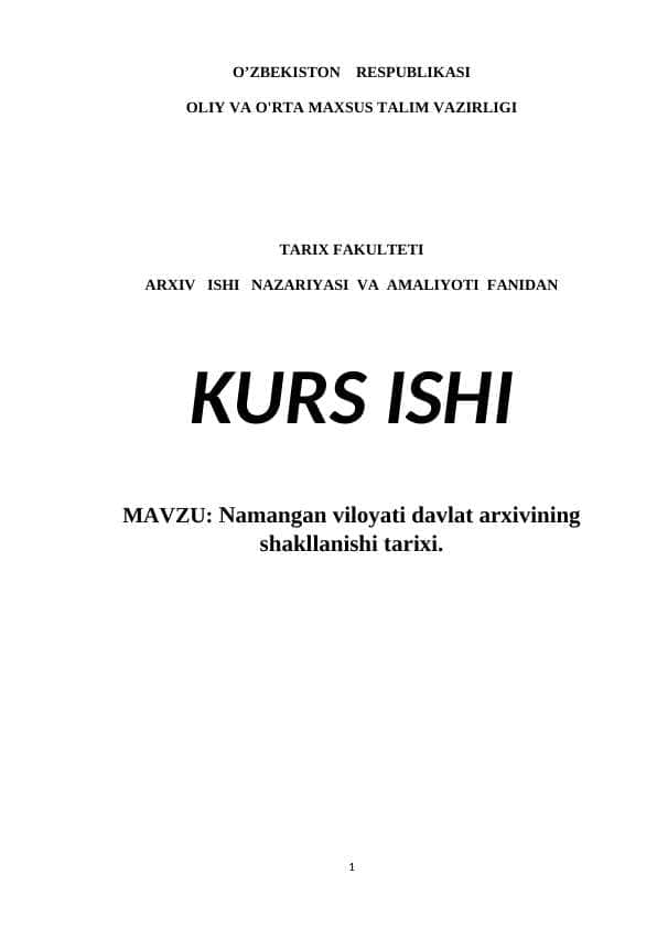 Namangan viloyati davlat arxivining shakllanishi tarixi