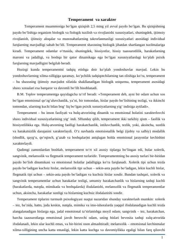 Temperament va xarakter