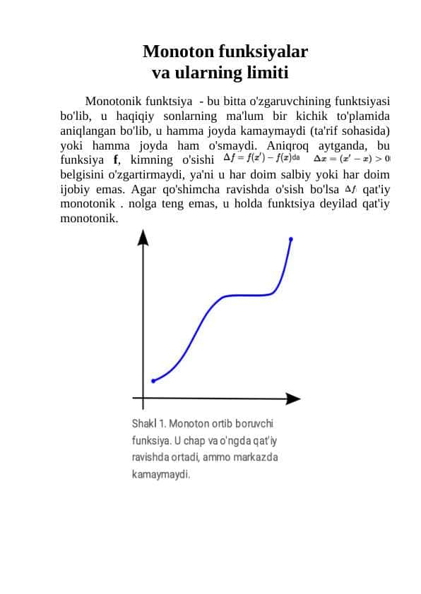 Monoton funksiyalar va ularning limiti