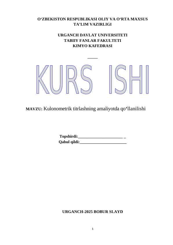 Kulonometrik titrlashning amaliyotda qoʻllanilishi