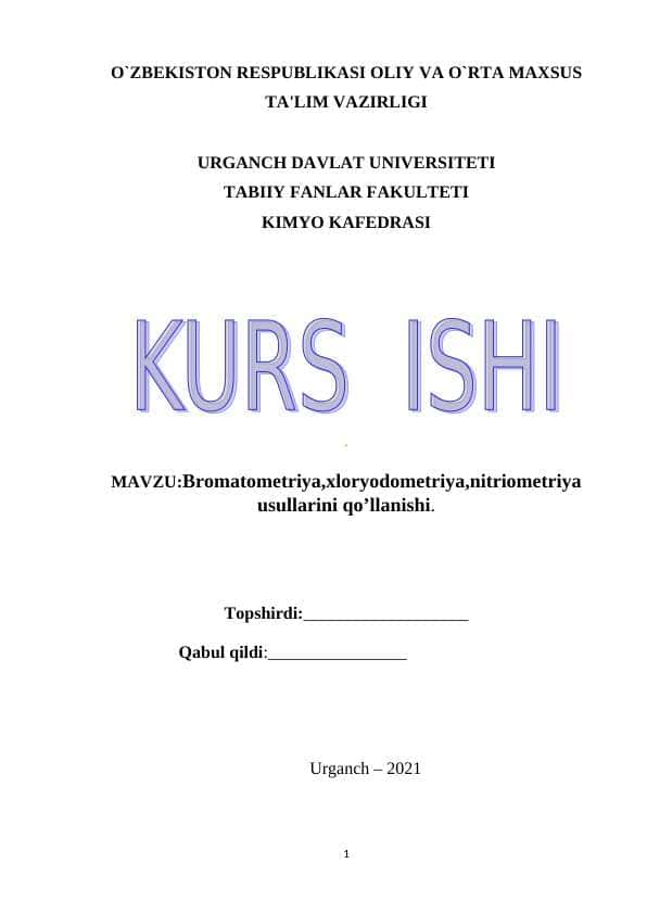 Bromatometriya,xloryodometriya,nitriometriya usullarini qo’llanishi