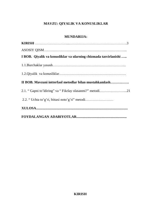 QIYALIK VA KONUSLIKLAR kurs ishi
