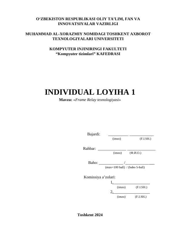 "Frame Relay texnologiyasi" mavzusida Individual loyiha 1