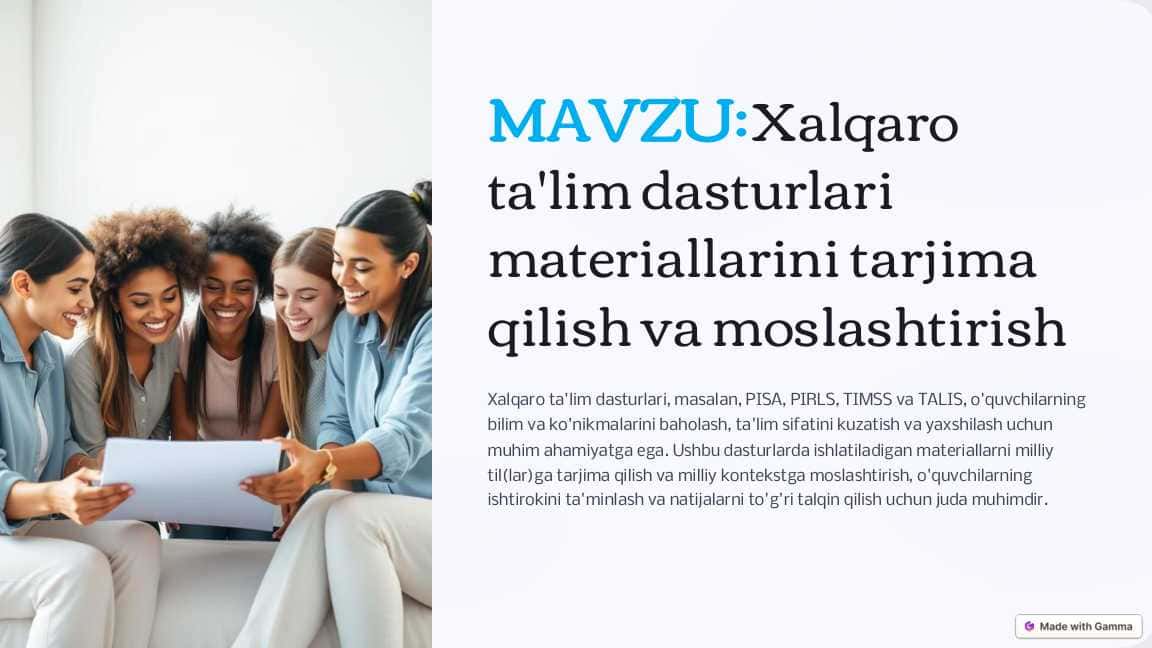 Xalqaro ta'lim dasturlari materiallarini tarjima qilish va moslashtirish