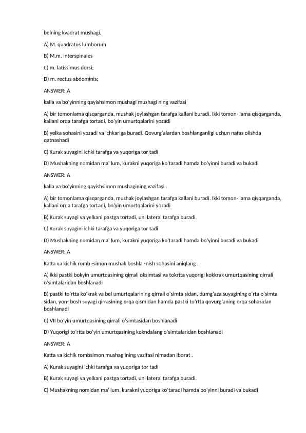 Anatomiya fanidan test - muskullar