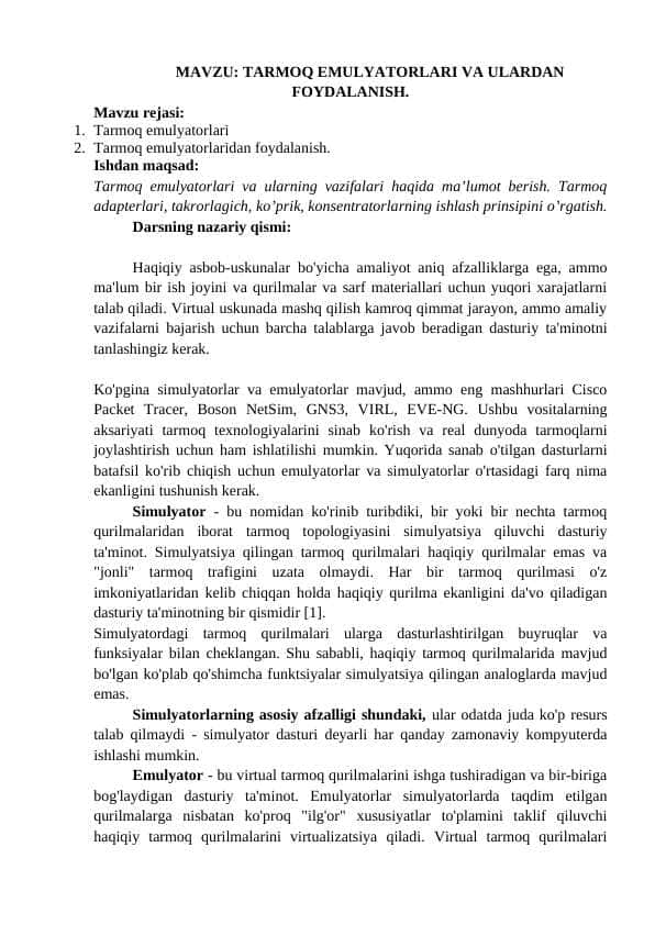 TARMOQ EMULYATORLARI VA ULARDAN FOYDALANISH