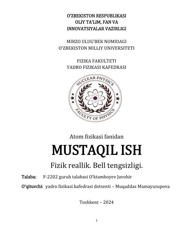Fizik reallik. Bell tengsizligi 4