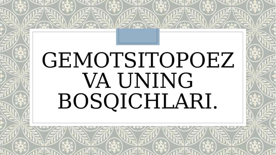 Gemotsitopoez va uning bosqichlari