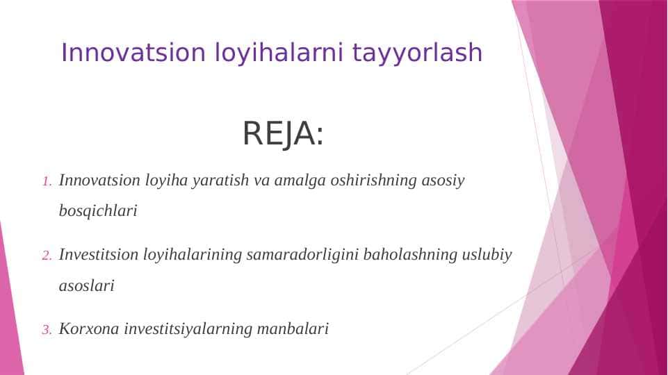 Innovatsion loyihalarni tayyorlash