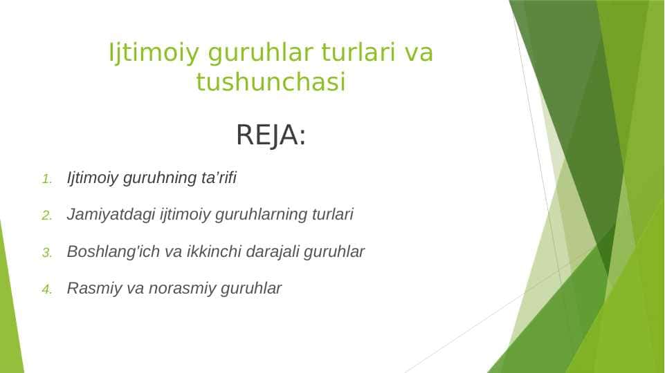 Ijtimoiy guruhlar turlari va tushunchasi