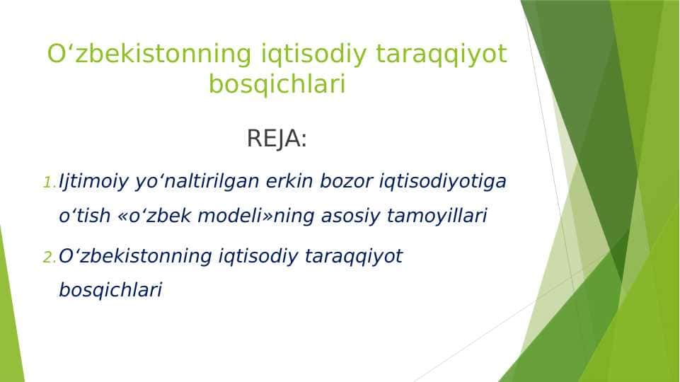 O‘zbekistonning iqtisodiy taraqqiyot bosqichlari