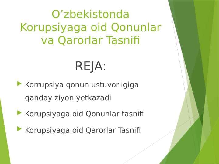 O’zbekistonda Korupsiyaga oid Qonunlar va Qarorlar Tasnifi