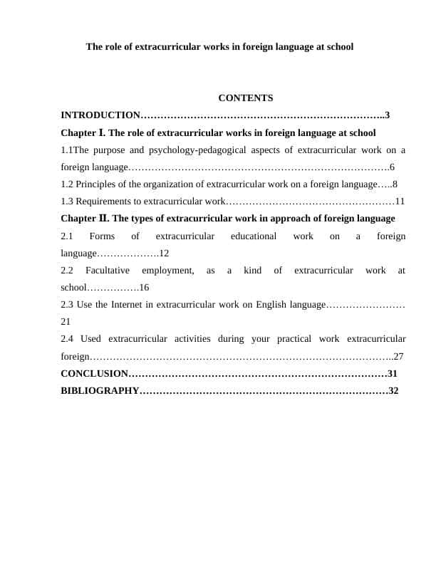 The role of extracurricular works in foreign language at school