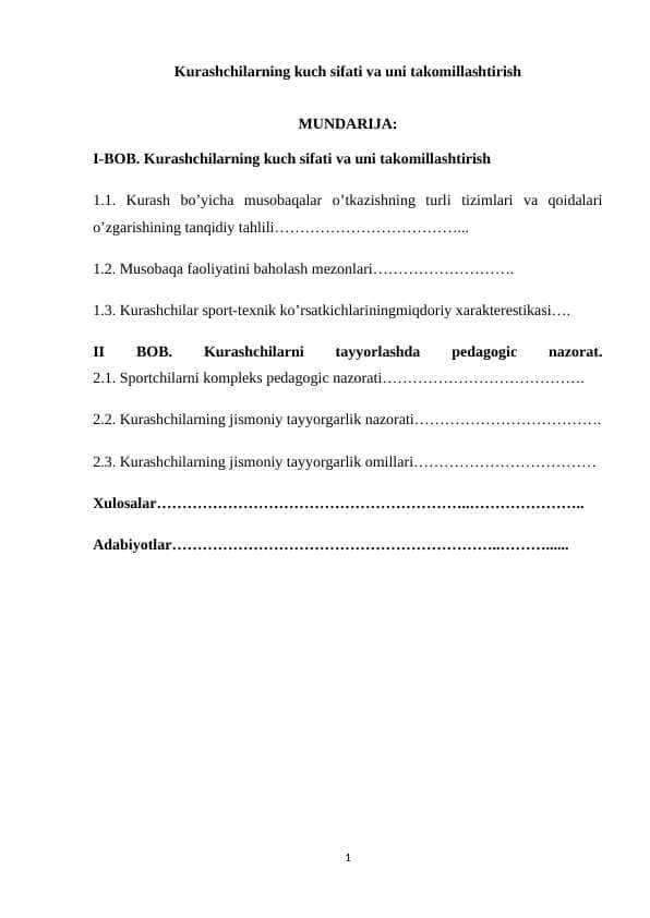 Kurashchilarning kuch sifati va uni takomillashtirish