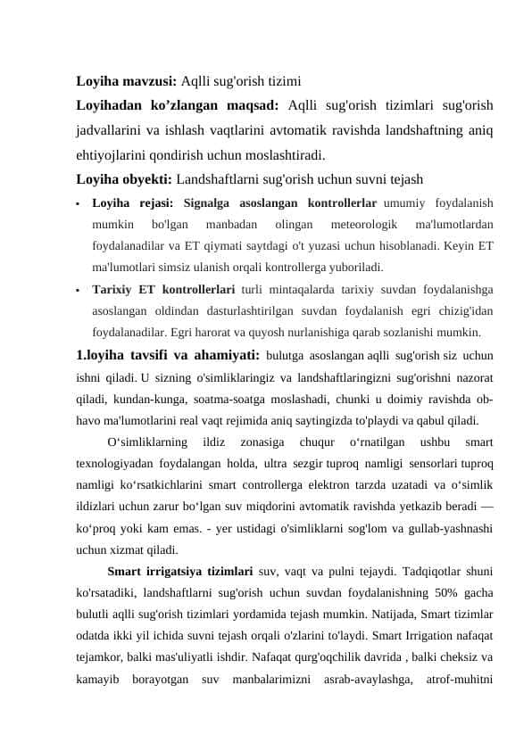 Smart sug'orish tizimi