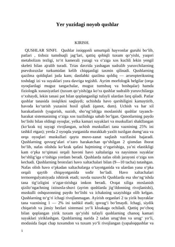 Yer yuzidagi noyob qushlar
