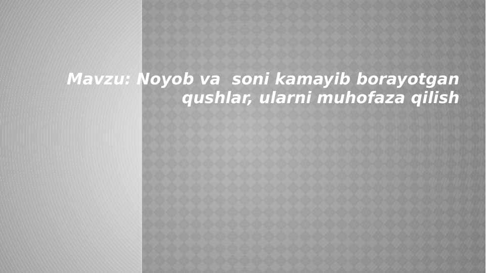 Noyob va soni kamayib borayotgan qushlar, ularni muhofaza qilish