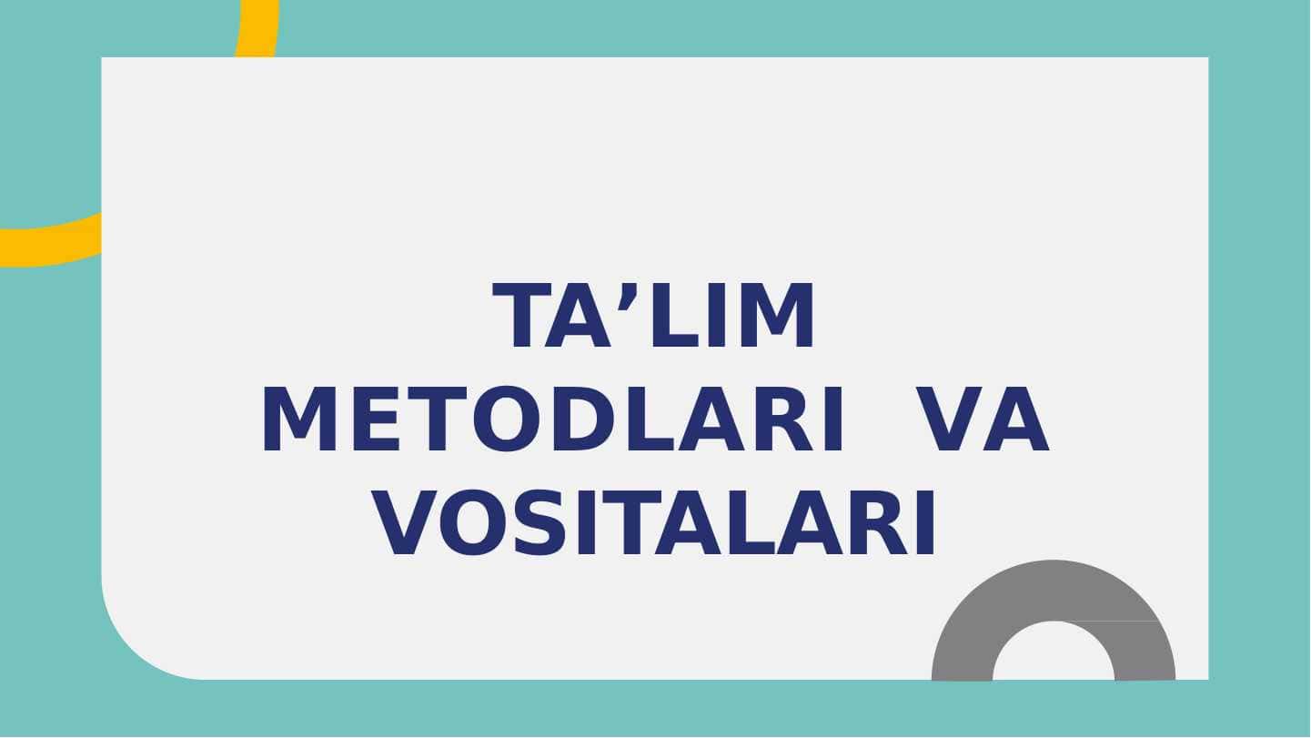 TAʼLIM METODLARI VA VOSITALARI