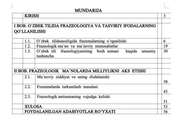 OʻZBEK TILIDA FREZIOLOGIYA