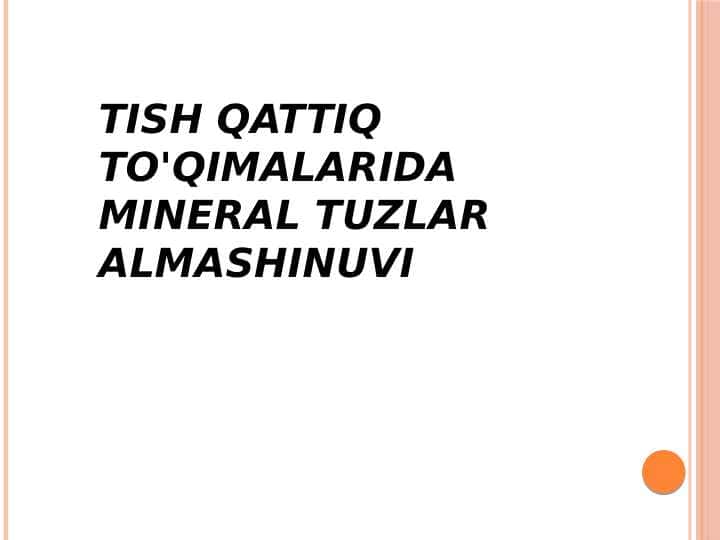 Tish qattiq to'qimalarida mineral tuzlar almashinuvi