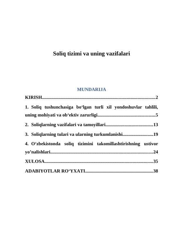 Soliq tizimi va uning vazifalari