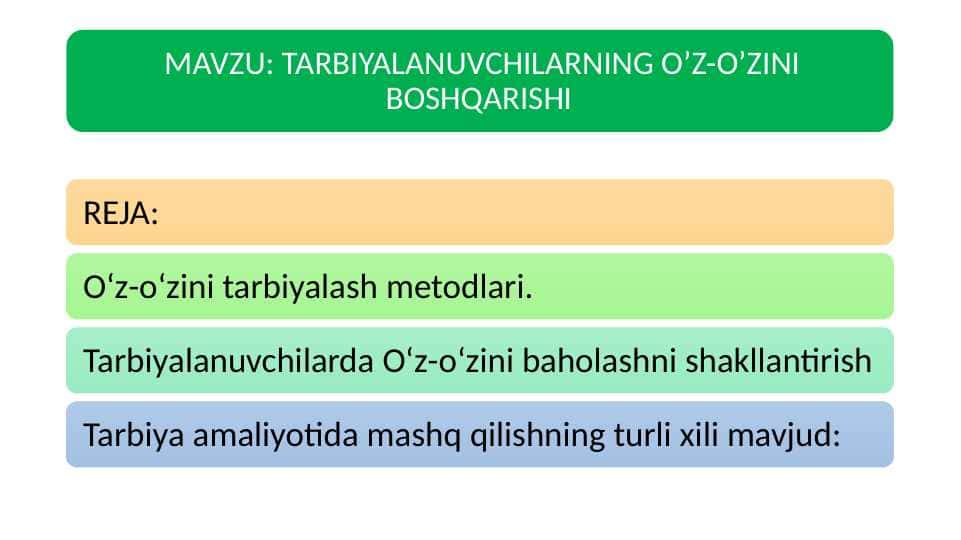 TARBIYALANUVCHILARNING O’Z-O’ZINI BOSHQARISHI