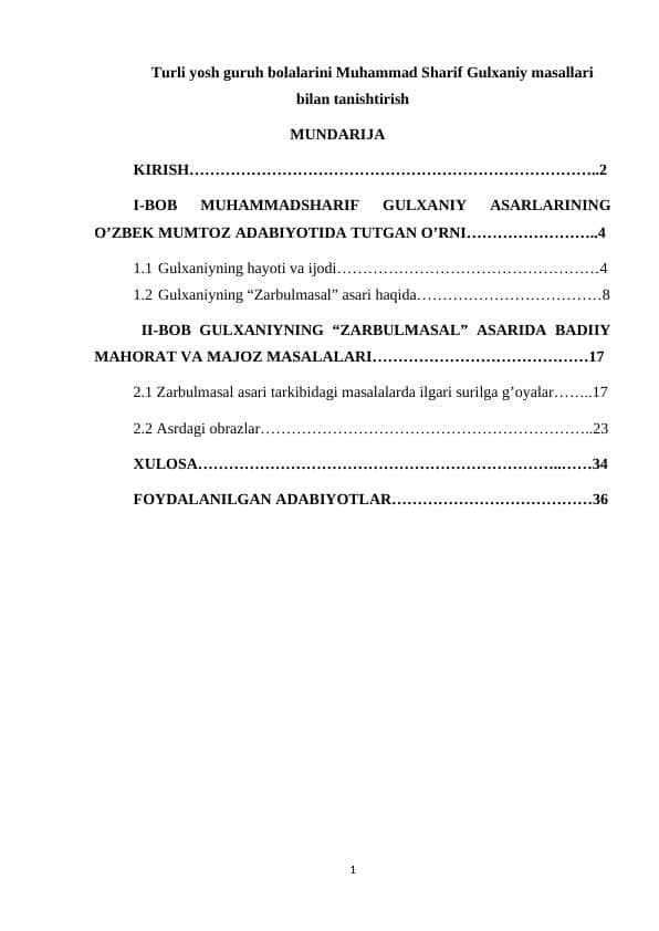 Turli yosh guruh bolalarini Muhammad Sharif Gulxaniy masallari bilan tanishtirish