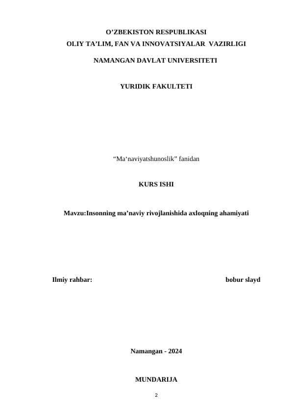 Insonning ma’naviy rivojlanishida axloqning ahamiyati