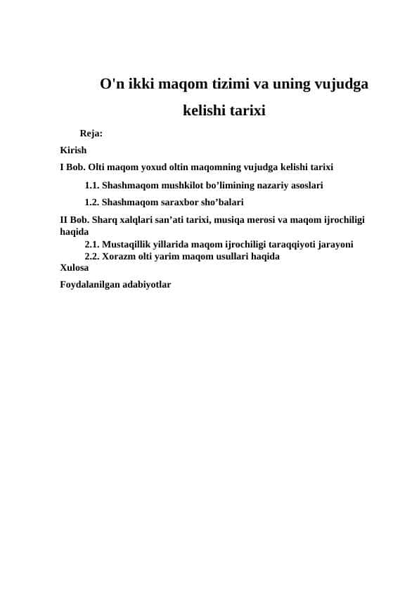 O'n ikki maqom tizimi va uning vujudga kelishi tarixi
