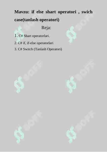 if else shart operatori , swich case(tanlash operatori)