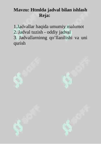 Htmlda jadval bilan ishlash