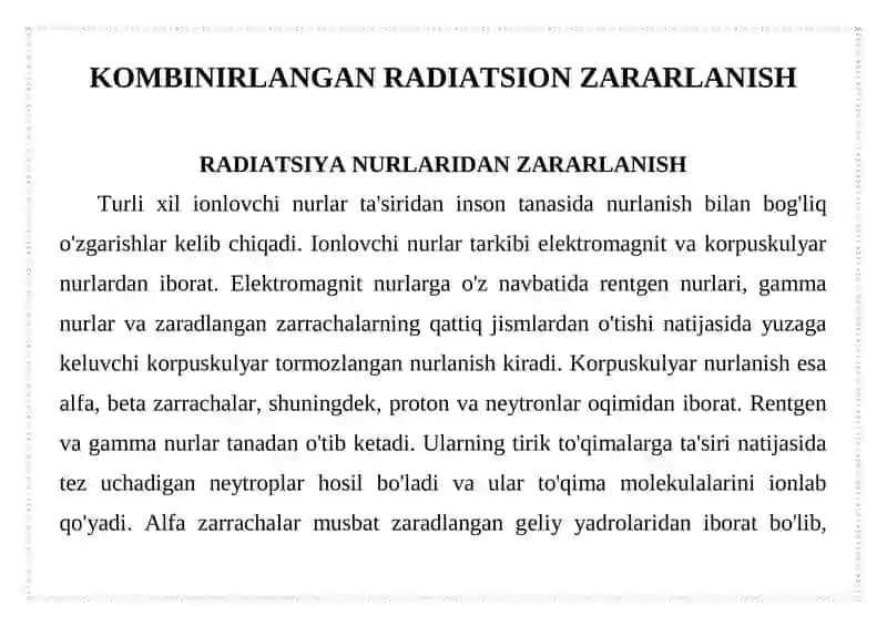 KOMBINIRLANGAN RADIATSION ZARARLANISH