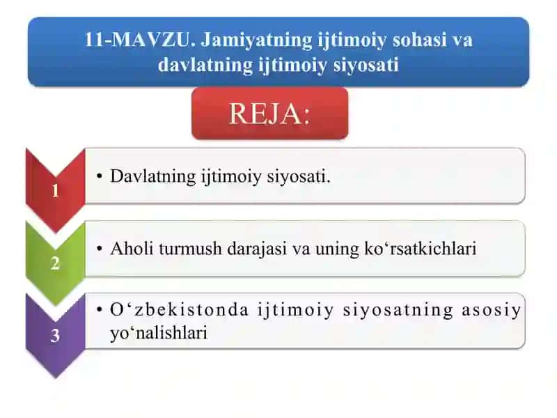 Jamiyatning ijtimoiy sohasi va davlatning ijtimoiy siyosati