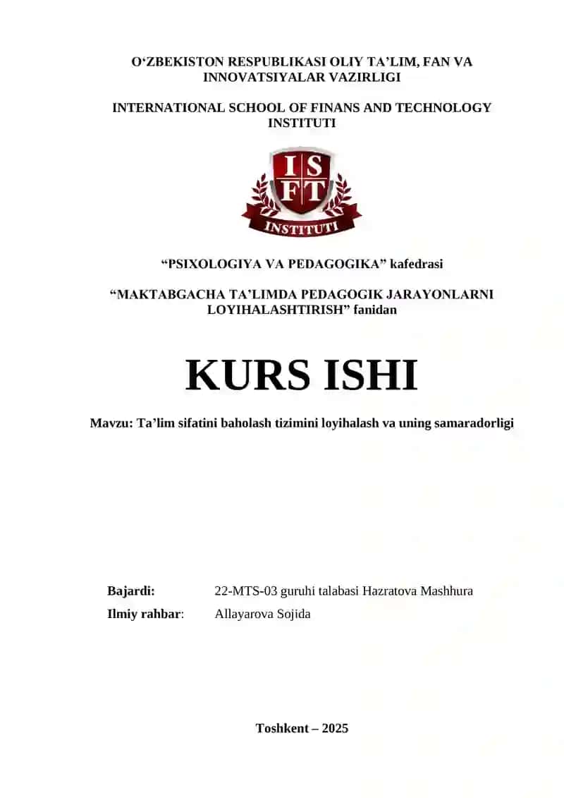 Ta’lim sifatini baholash tizimini loyihalash va uning samaradorligi