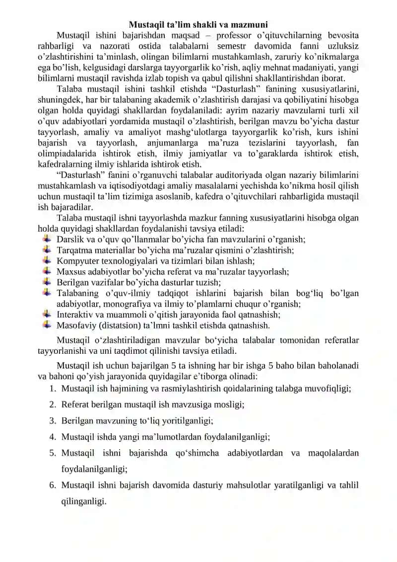 Mustaqil ta’lim shakli va mazmuni