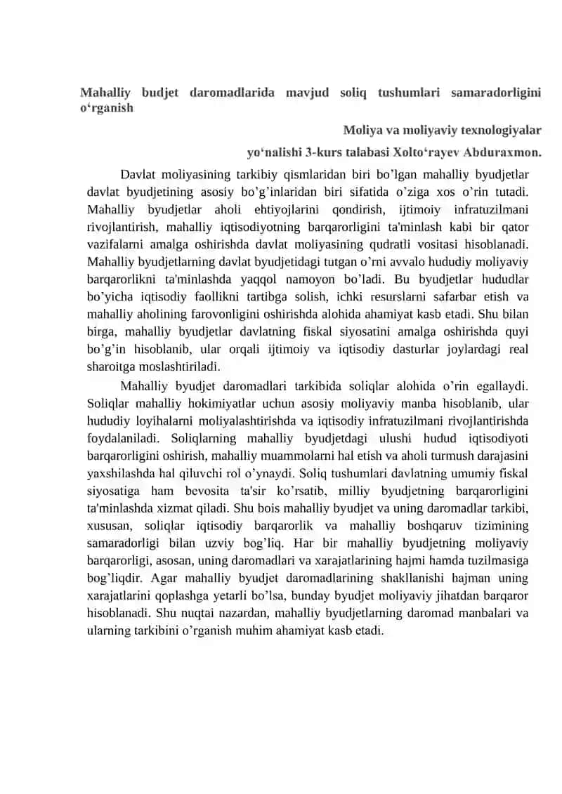 Mahalliy budjet daromadlarida soliq tushumlari