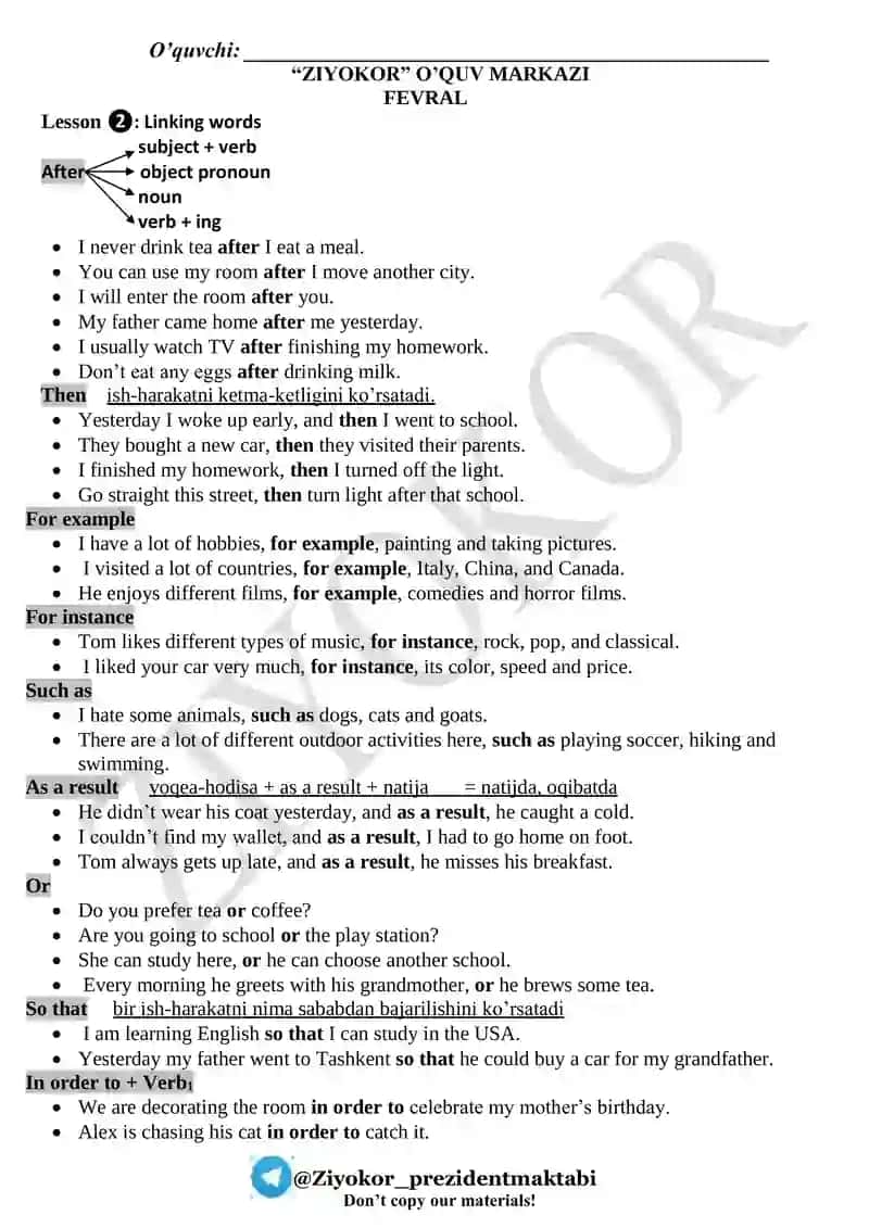 Lesson ❷: Linking words