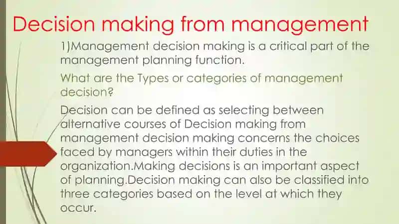 Management Decision Making Categories