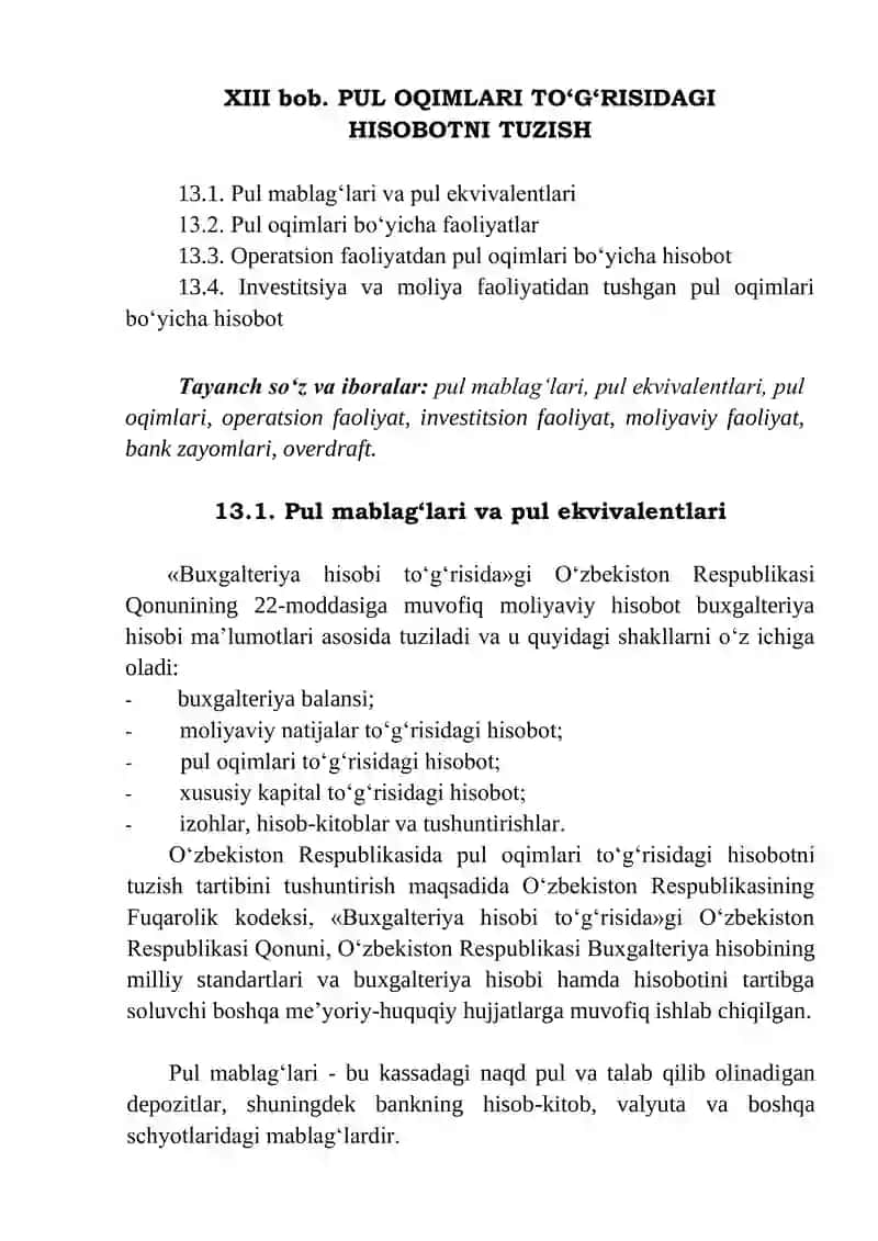 Pul Oqimlari Hisoboti