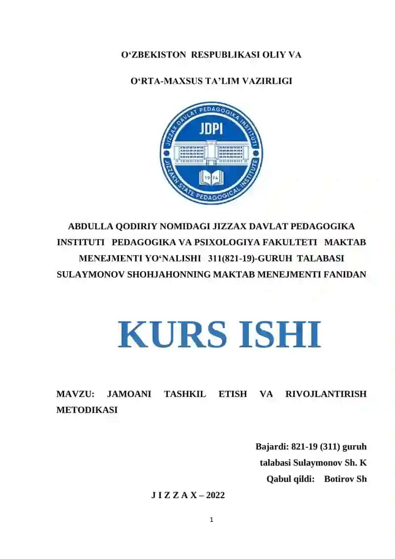Jamoani tashkil etish va rivojlantirish metodikasi