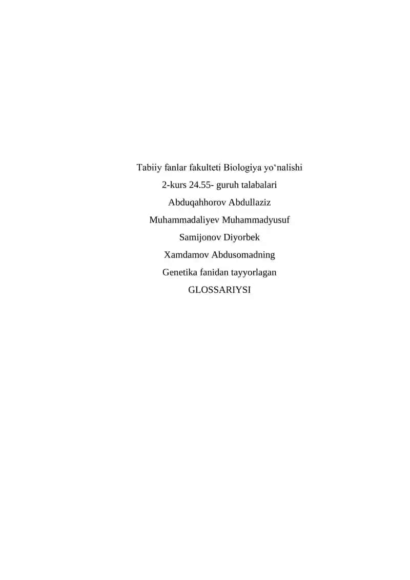 Genetika fanidan tayyorlagan GLOSSARIY