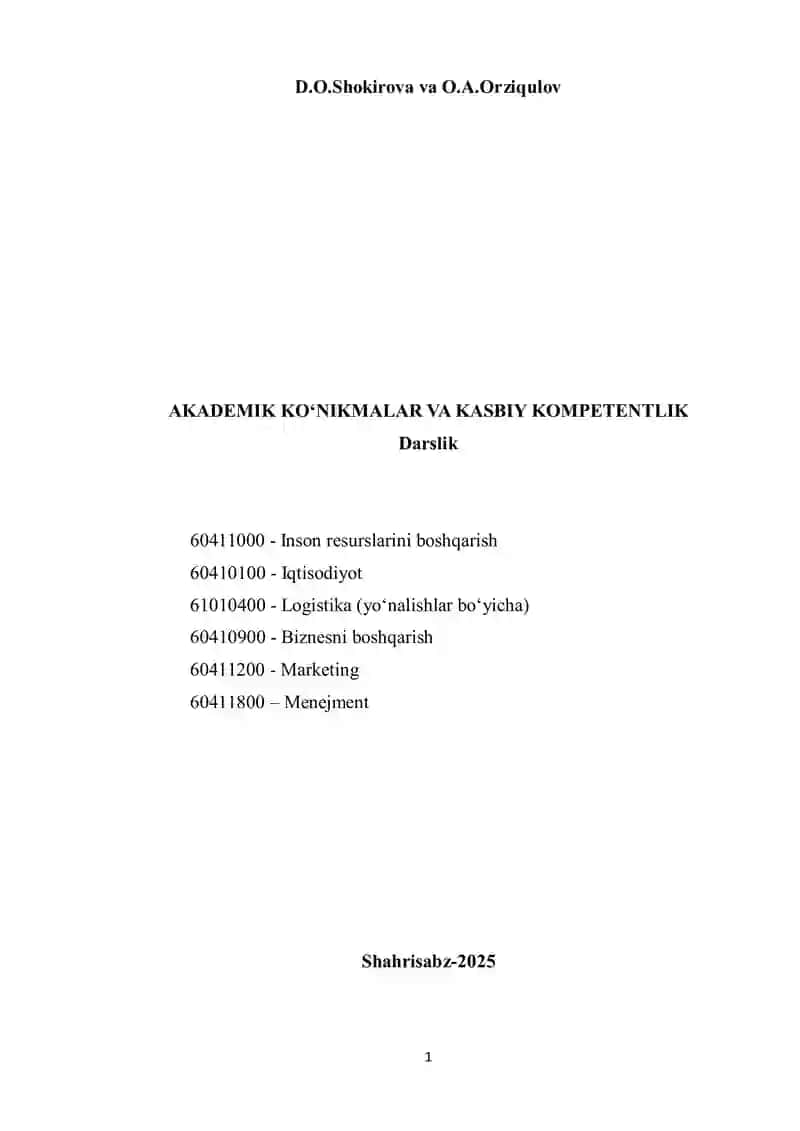 AKADEMIK KO‘NIKMALAR VA KASBIY KOMPETENTLIK
