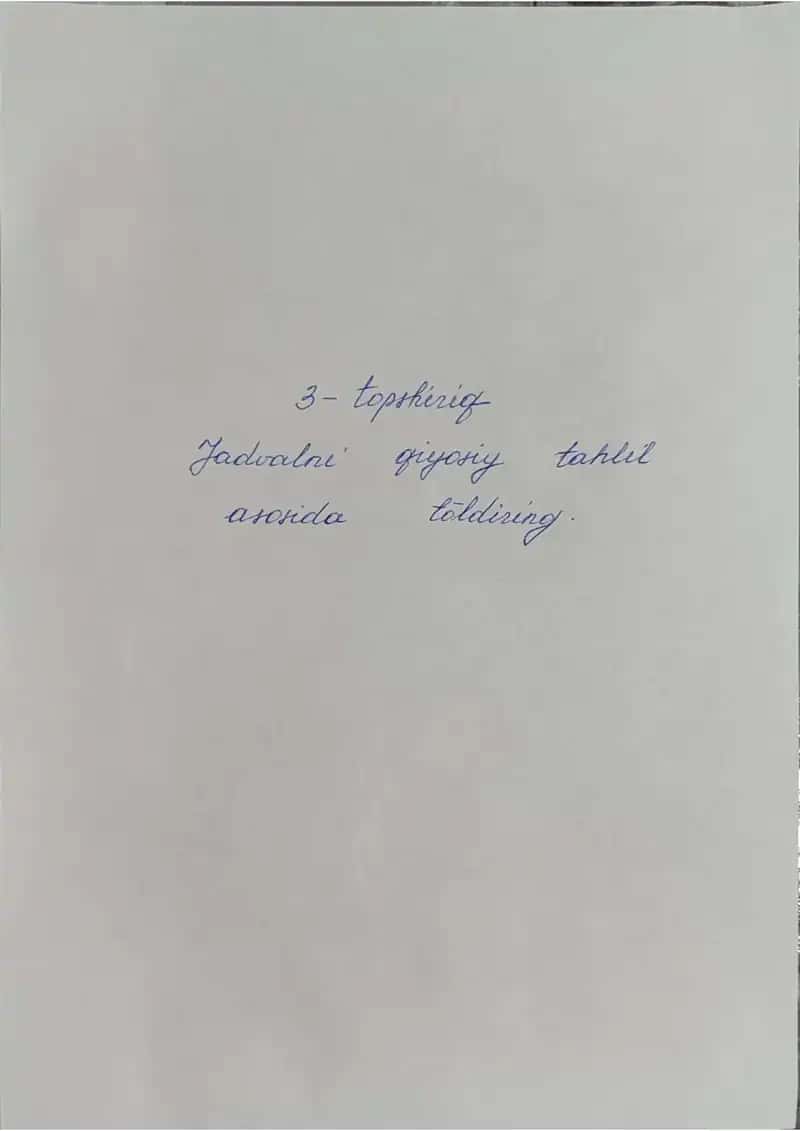 Qiyosiy tahlil asosida to'ldirilgan jadval - Mustaqil ish (qo'l yozma)