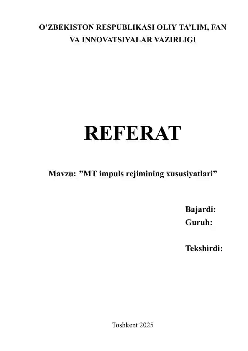 MT impuls rejimining xususiyatlari