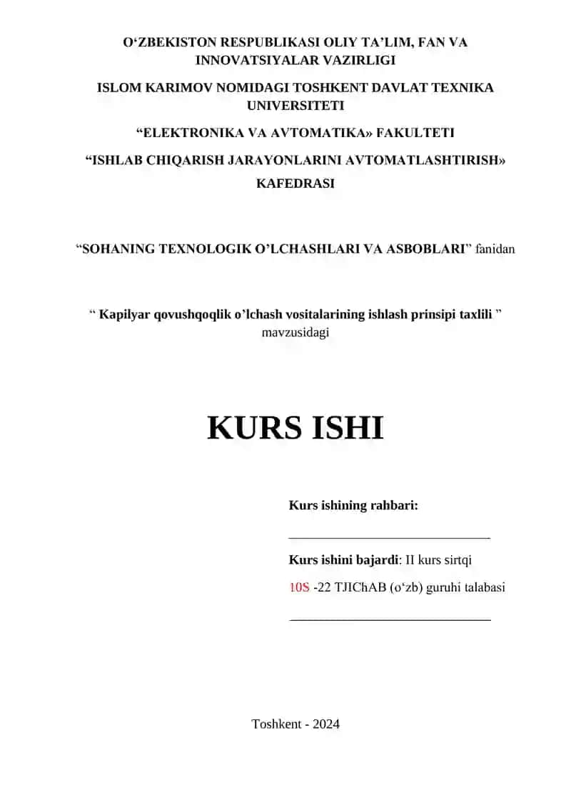 Kapilyar qovushqoqlik o'lchash vositalarining ishlash prinsipi taxlili