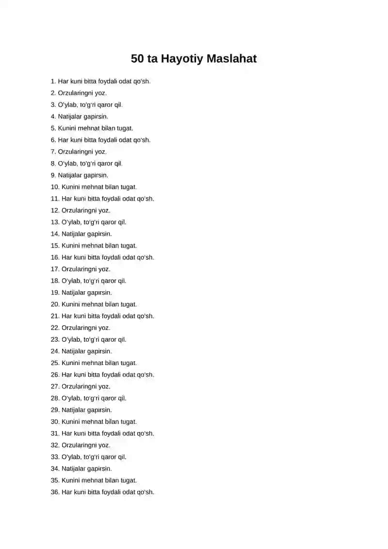 50 ta Hayotiy Maslahat