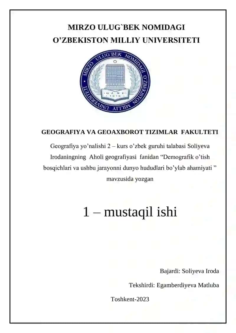 Demografik o’tish bosqichlari va ushbu jarayonni dunyo hududlari bo’ylab ahamiyati