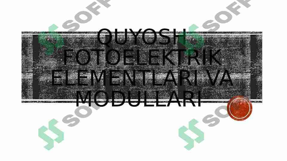 quyosh fotoelektrik elementlari va modullari