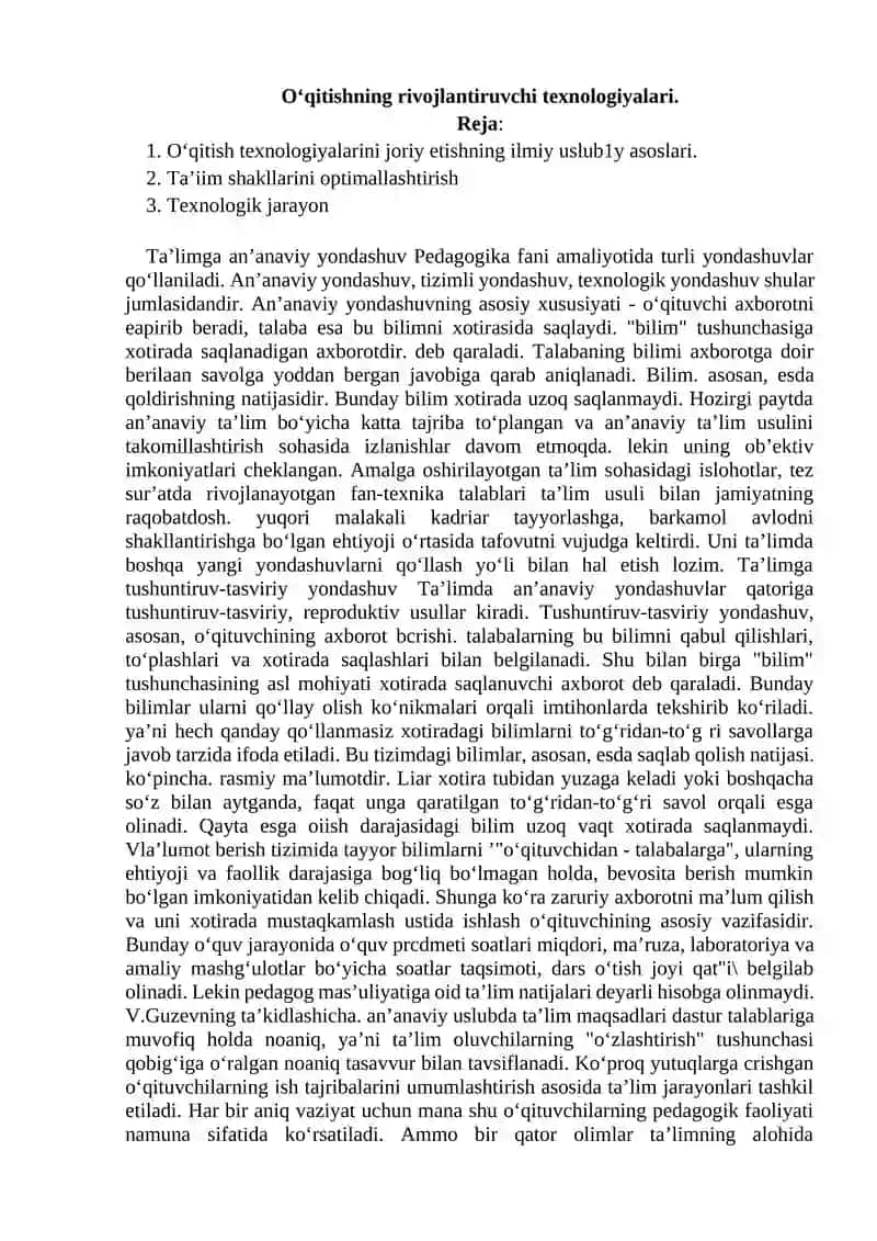O‘qitishning rivojlantiruvchi texnologiyalari